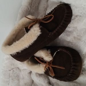 Size 10 MINNETONKA WOMEN'S CHRISSY BOOTIE MOCCASINS SLEEPERS LEATHER/SUEDE SHOES
